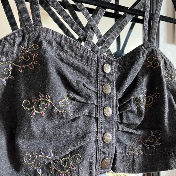 SOLD / Unique Embroidered Button Front Denim Tank Top Small - Picture 2 of 5